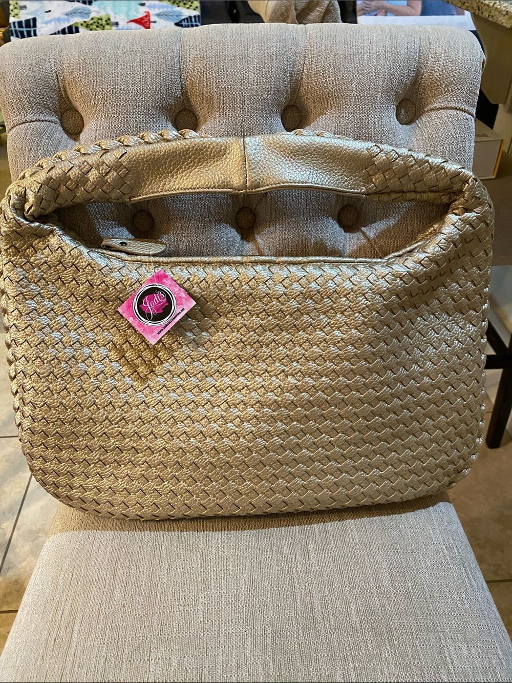 NWT Boutique Metallic Gold Woven LARGE Retro Hobo Bag Soft and an Eye catcher!